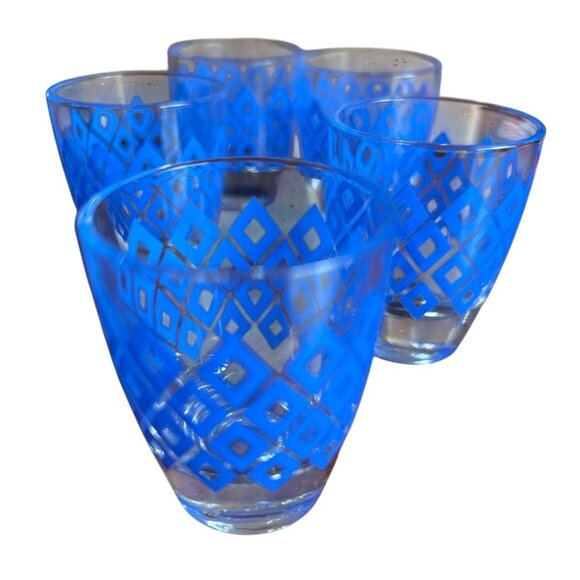 Mid-Century Made in France Blue Diamond Shot Glasses Set Of 5 Shot  Glasses - Picture 1 of 6